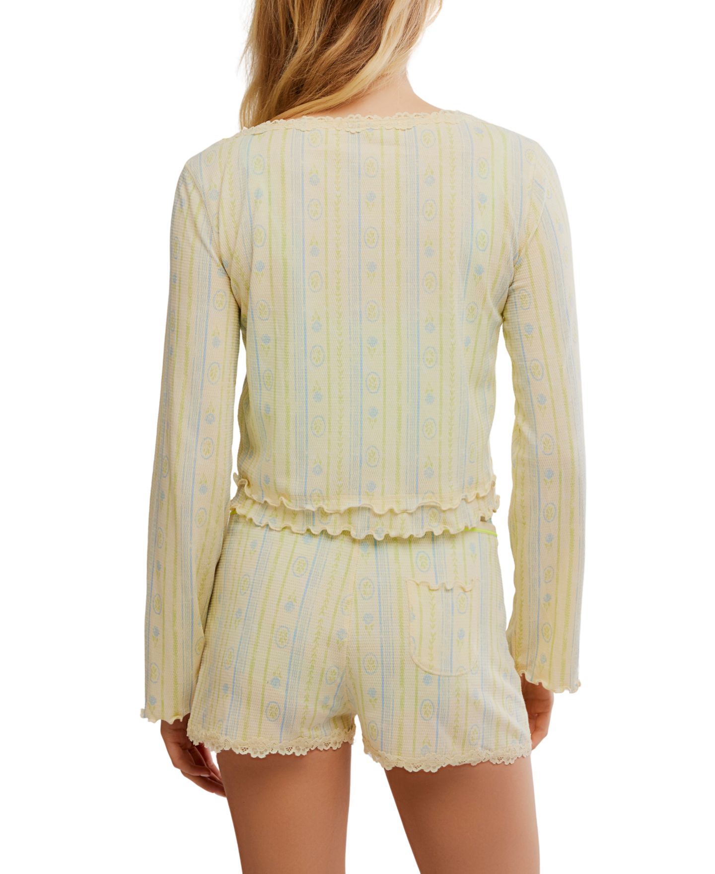 Пижамный комплект Detail, оборки, 2 предмета — Free People, цвет: Сливочный комбинированный — фото 4