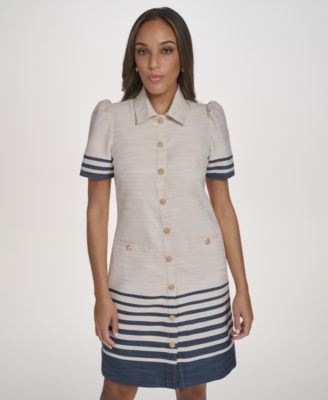 Women's Collared Snap-Front Short Dress