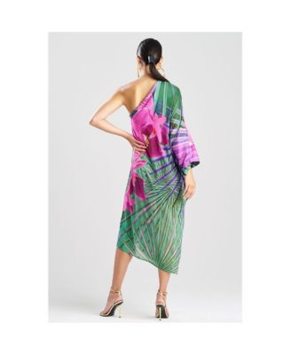 Women's Orchid - Silk Cotton Voile One Shoulder Caftan w/ Beading