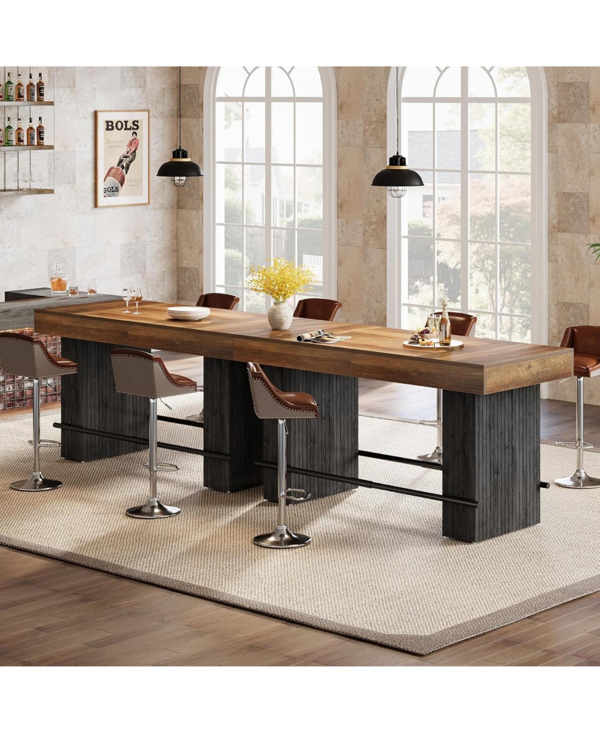 Tribesigns 62.2Inch Bar Table, Industrial Counter Height Pub Dining Large Home Unit