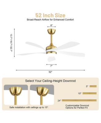 52-inch Modern Gold 5-Blade Ceiling Fan with LED Light and Remote Control