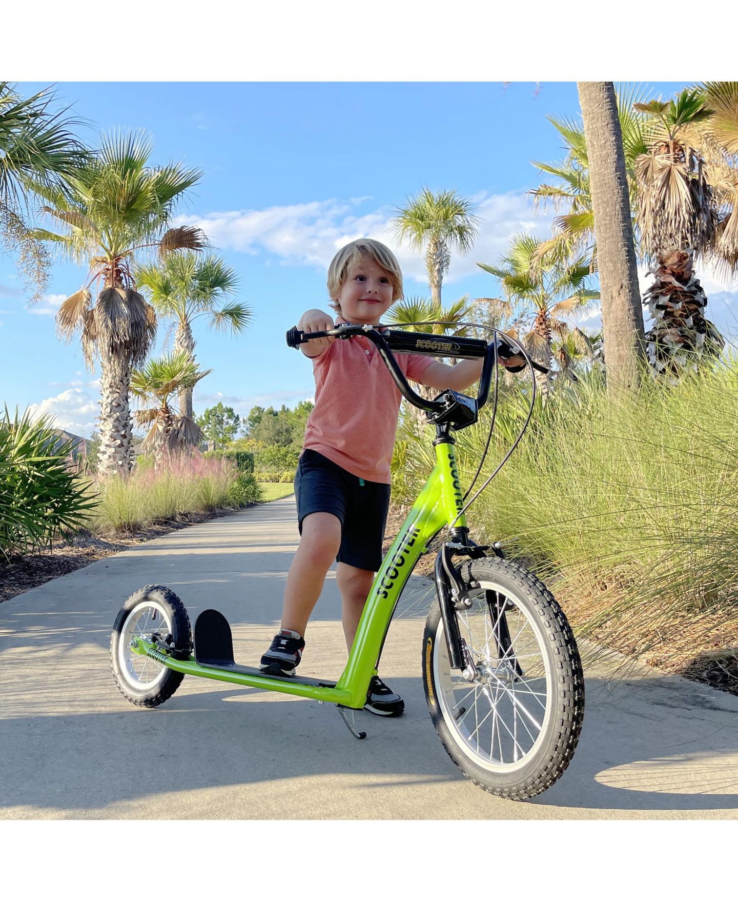 Детская игрушка HONGGE Adjustable Handlebar Dual-Brake Steel Kick Scooter, Ages 5+, цвет: Зелёный — фото 5