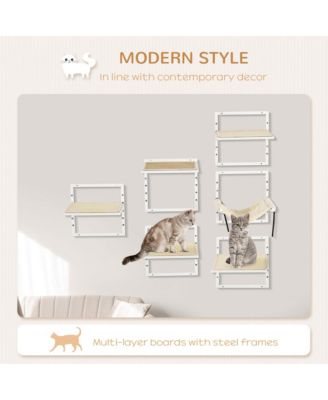 6-Piece Cream Modern Cat Wall Shelves with Hammock