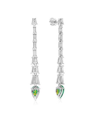 Suzy Levian Gala Collection Sterling Silver Firework Pear Cut Cubic Zirconia Long Drop Dangle Earrings