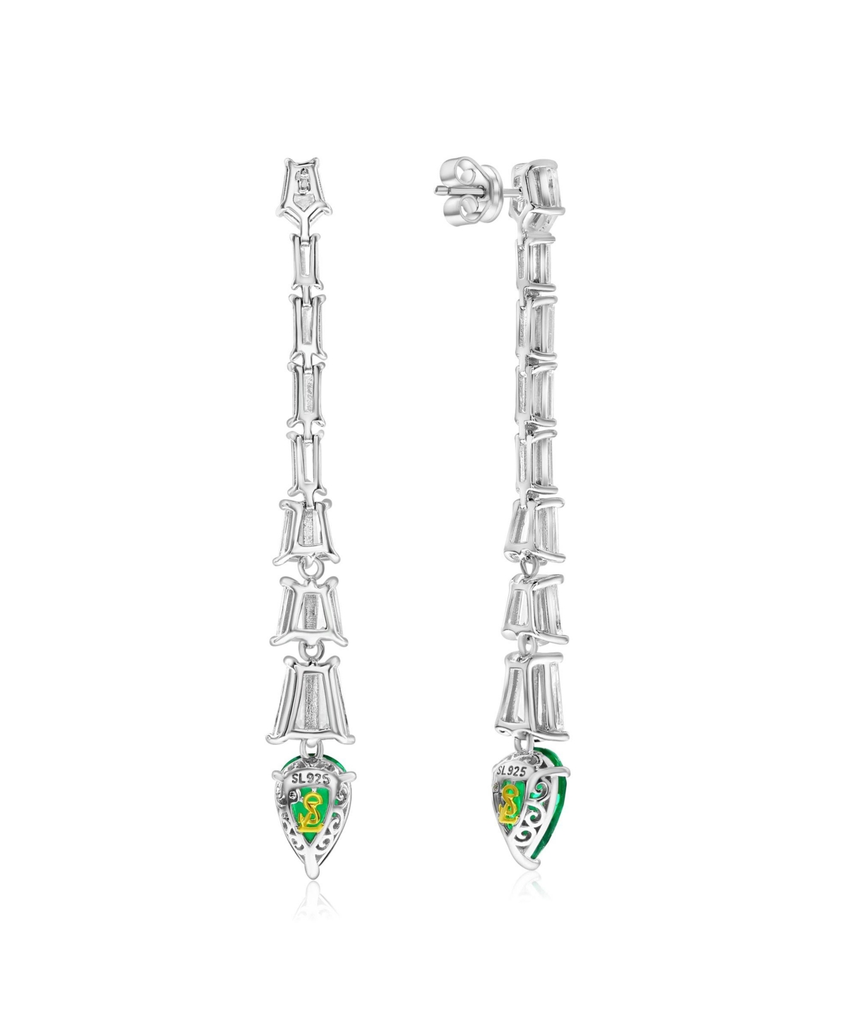 Suzy Levian Gala Collection Sterling Silver Firework Pear Cut Cubic Zirconia Long Drop Dangle Earrings