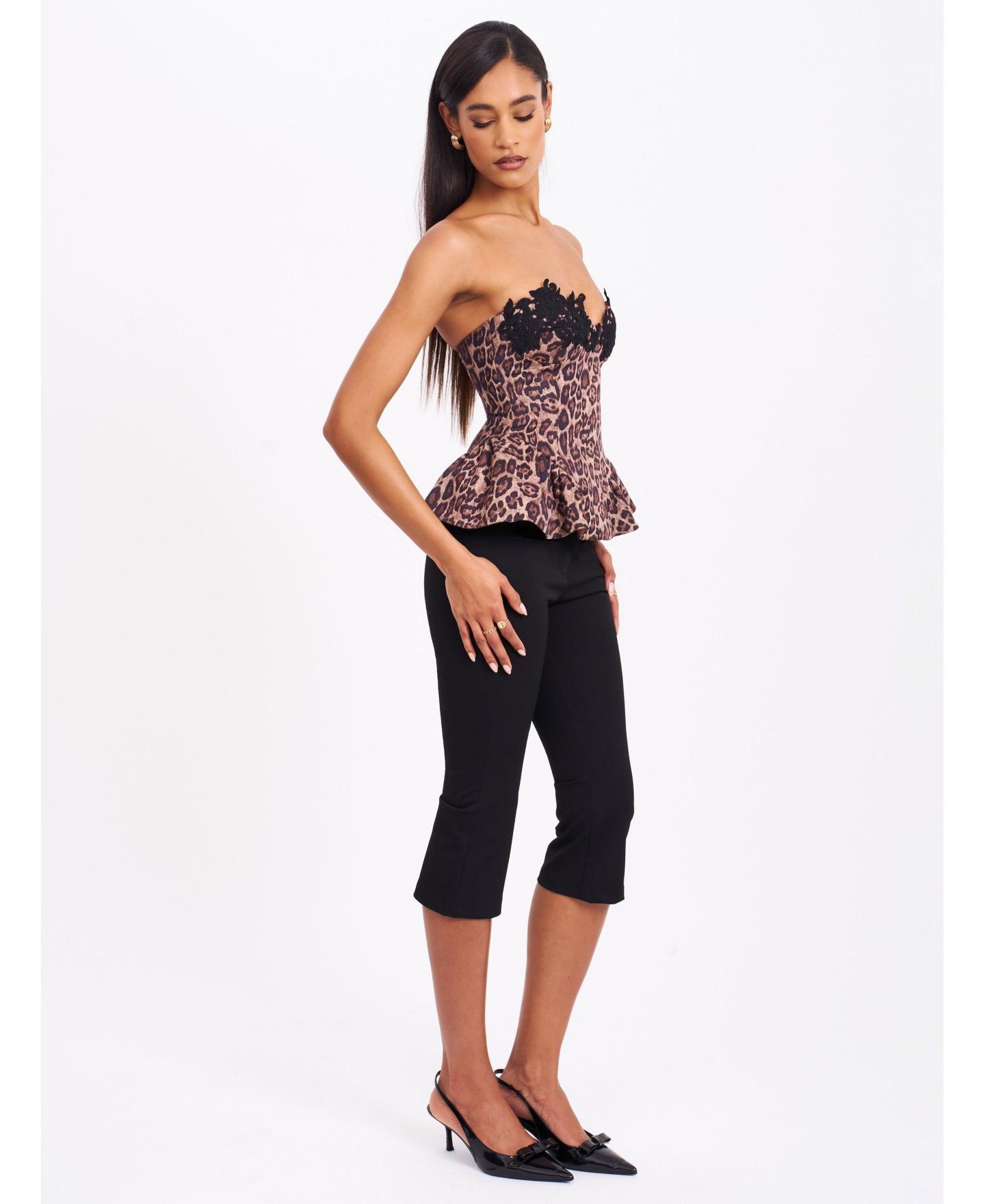 Женский топ Miss Circle Qiara Cheetah Print Peplum with Lace Trim, цвет: Коричневый — фото 9