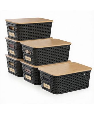 6-Piece Stackable Bamboo Lid Storage Bins for Small Space Organization