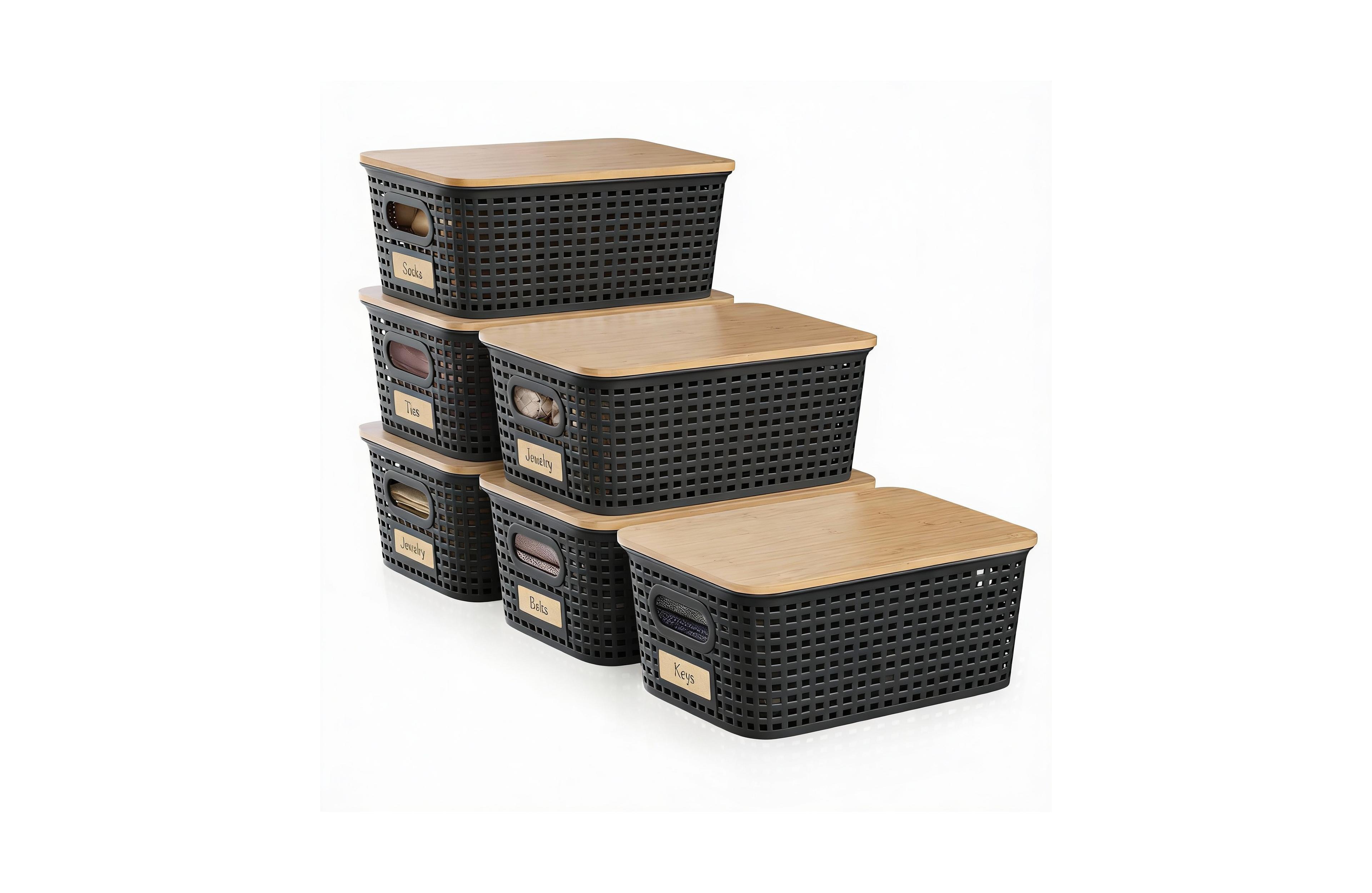 Yigii 6-Piece Stackable Bamboo Lid Storage Bins for Small Space Organization
