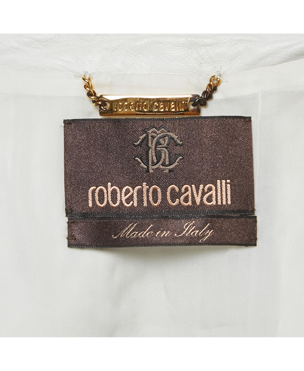 Pre-Owned Roberto Cavalli Women's White Leather Zip-Up Jacket