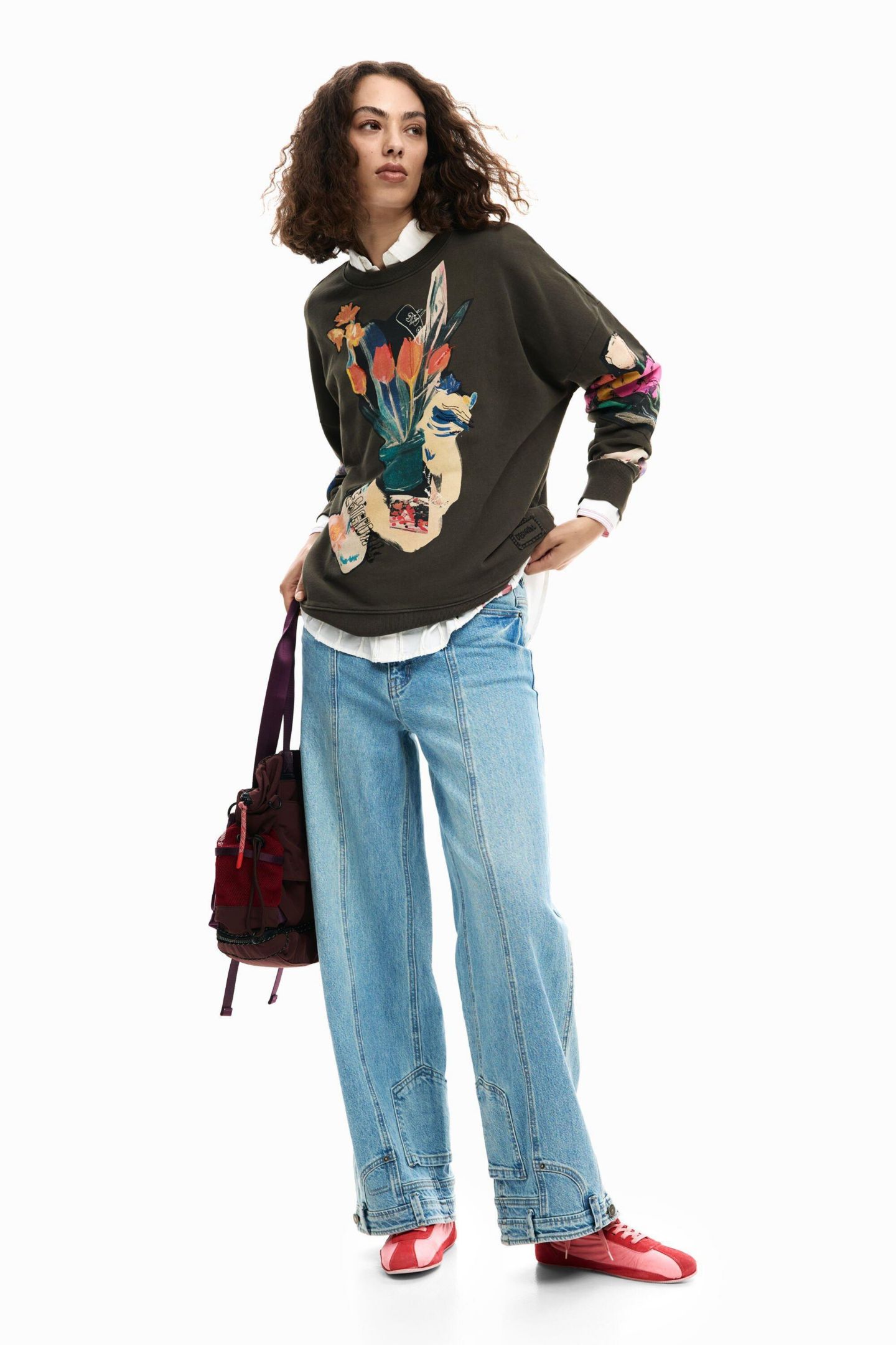 Женская толстовка Desigual Sweatshirt collage drawing, цвет: Тёмный серый — фото 2