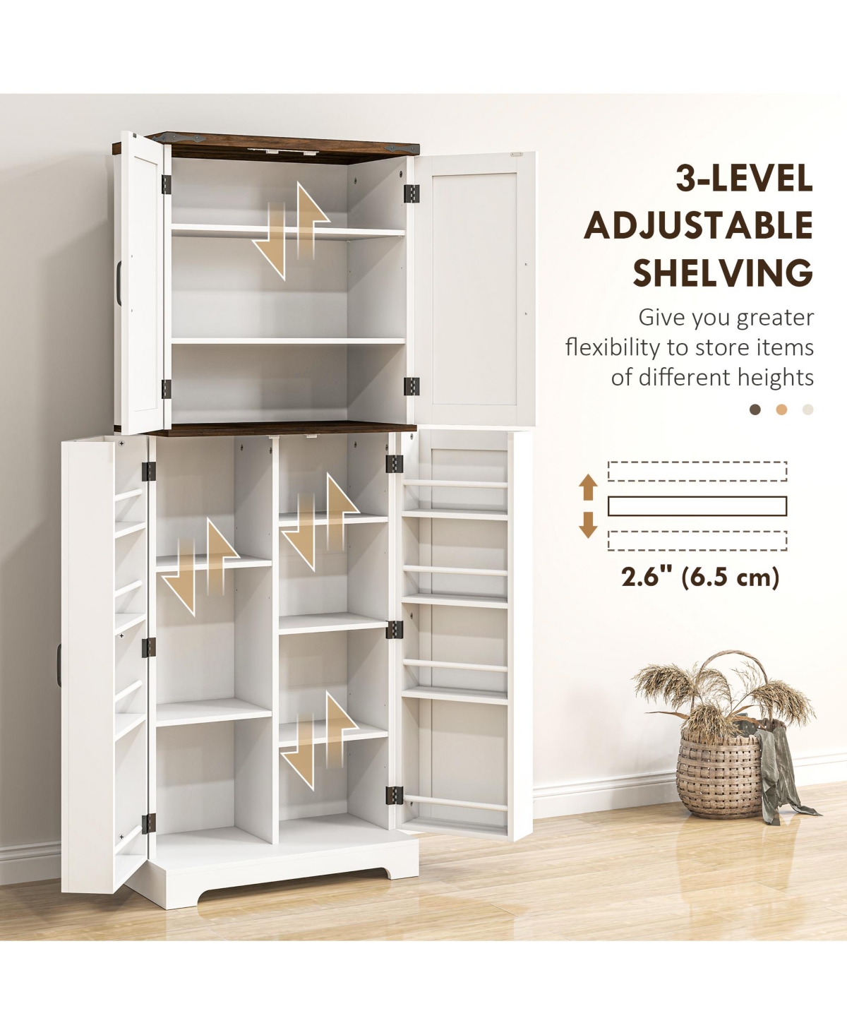 Homcom 64" Kitchen Pantry Storage Cabinet with Motion Sensor Light