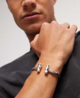 Rigid Bracelet of Metal Alloy Plated in Sterling Silver with Two Tubes at the Ends