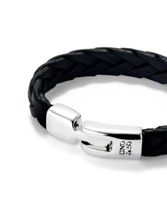 Black Braided Leather Bracelet with Sterling Silver Plated Metal Alloy Clasp