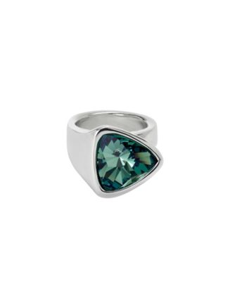 UNOde50 Triangular-Shaped Ring Silver-Plated with Green Crystal - Macy's