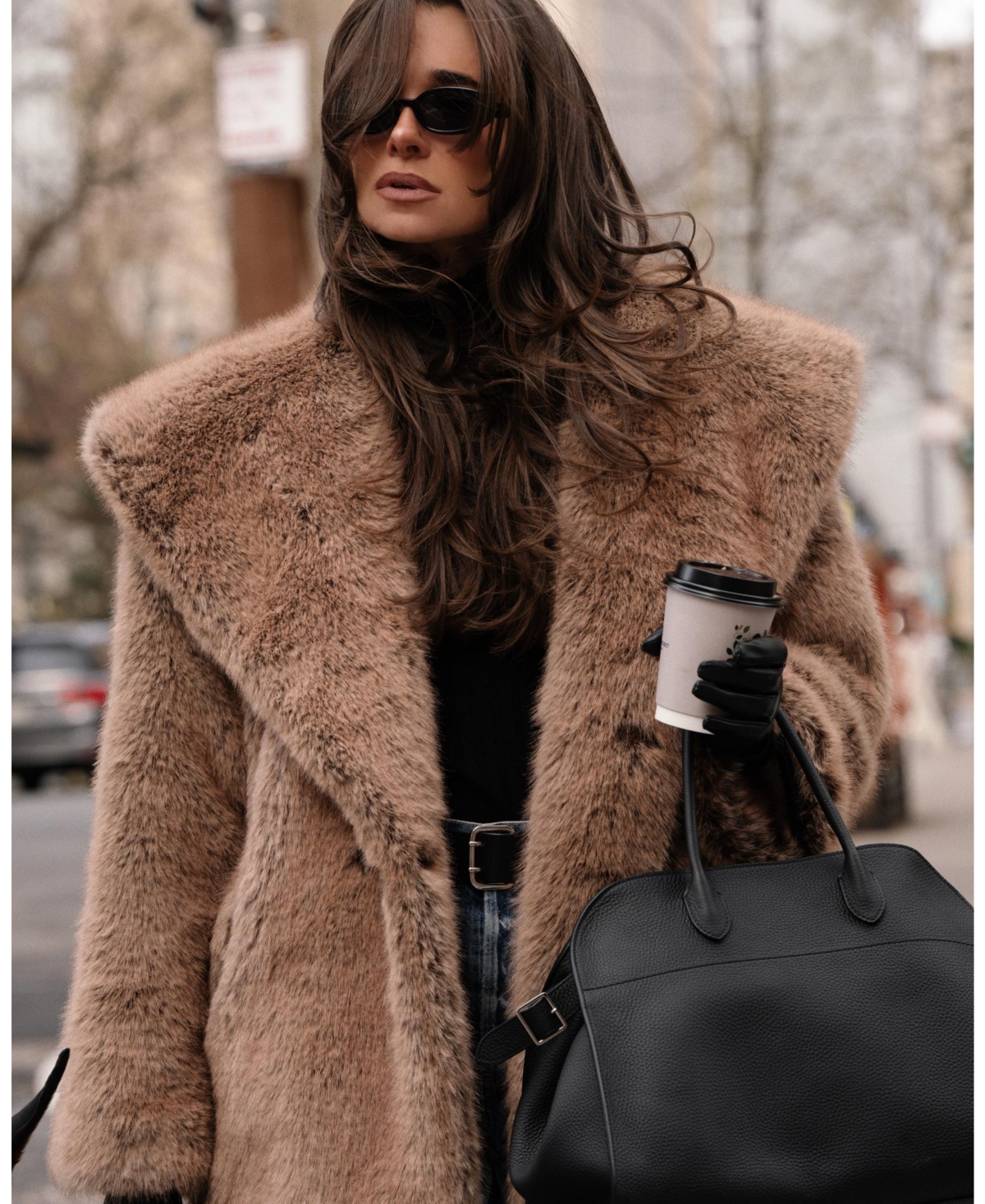 WeWoreWhat Women's Shawl Collar Faux Fur Coat