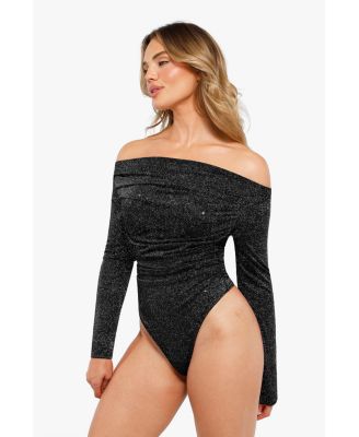 Women's Shapewear Metallic Knit Long Sleeve Slimming Bodysuit