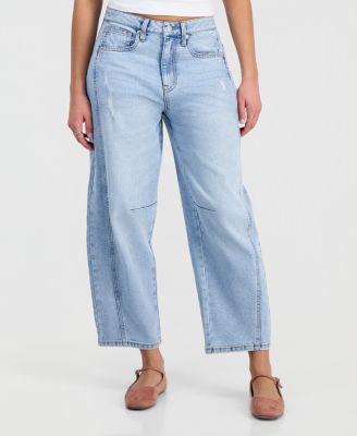 Juniors' High Rise Barrel-Leg Jeans