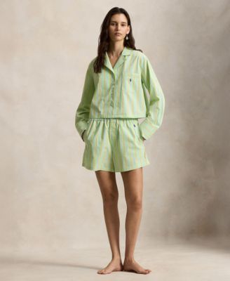 Women's 2-Piece Cropped Shirt and Boxer Shorts Pajama Set