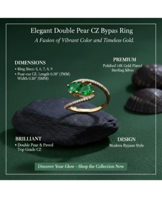 Elegant 14K Gold Plated Double Pear Cubic Zirconia Bypass Ring