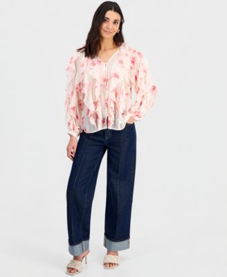 Petite V-Neck Ruffled Blouse