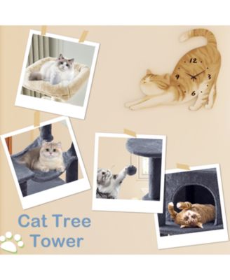44in Cat Tree Tower: Multi-Cat Climbing, Sisal Posts, Extended Platform, Hammock