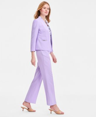 Women's Seamed Cardigan Jacket, Knot-Front Sleeveless Top & High Rise Straight-Leg Pants