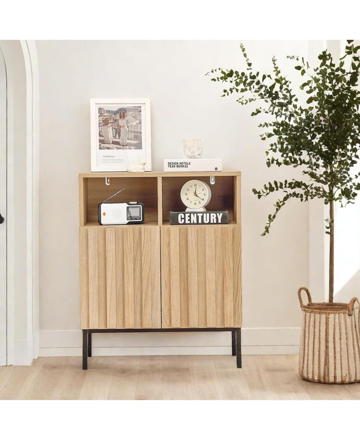 gaomon LinTimes Buffet Cabinet Sideboard with Storage, Modern Industrial Storage Cabinet Accent Table with Fluted Panel Door Metal Legs