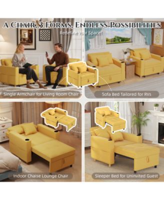 36" Sleeper Chair, Convertible Chair Bed for Adults, 3-in-1 Pull Out Sofa Chair