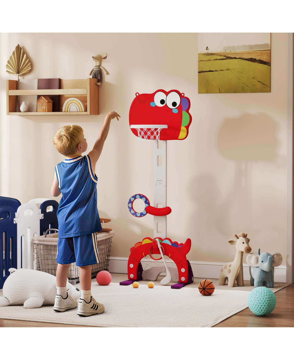 Kids Adjustable Basketball Hoop 52 to 60 Inch Height Multi Sport Play Set