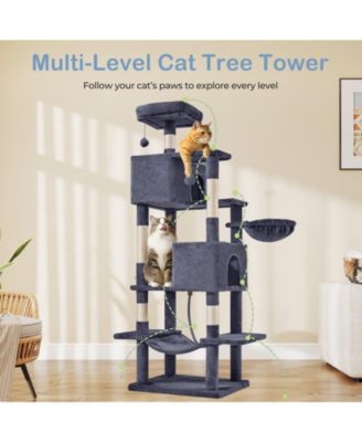 66in Cat Tree Tower: Large Multi-Cat Climbing, Extended Platform, Hammock, Pet House