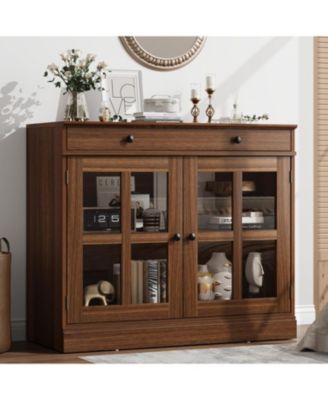 35.4 in Sideboard Buffet Cabinets with Glass Door, Buffet Cabinet with Storage, Black Sideboard Cabinet with Drawer.
