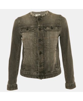 Women's Grey Distressed Denim Embroidered Kiok Gris Brode Jacket