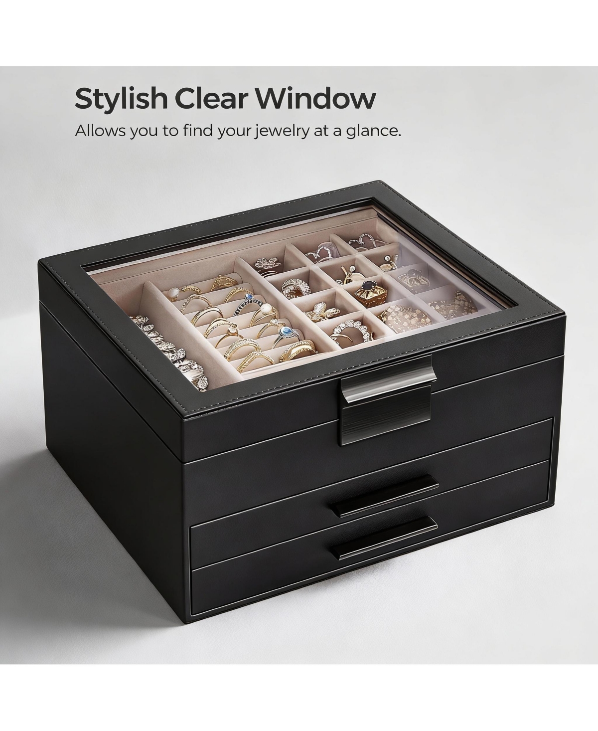 Yigii 3-Layer Jewelry Box with Glass