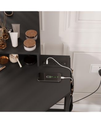 Corner Vanity Desk LED Lighted Mirror Charging Station and Storage Cabinet for Bedrooms, Apartments, Easy to Assemble