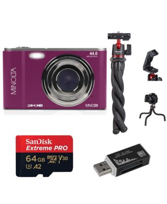 MND20 44 MP 2.7K Ultra HD Digital Camera (Magenta) with accessory kit
