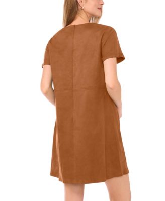 Women's Faux-Suede Seamed-Panel Shift Mini Dress