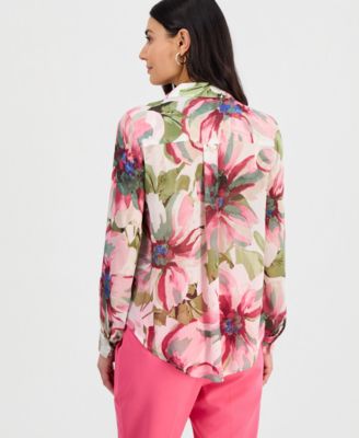 Petite Printed Long-Sleeve Blouse