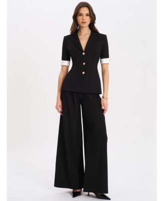 Women's Aleeza Black Wide Leg Suit Pants