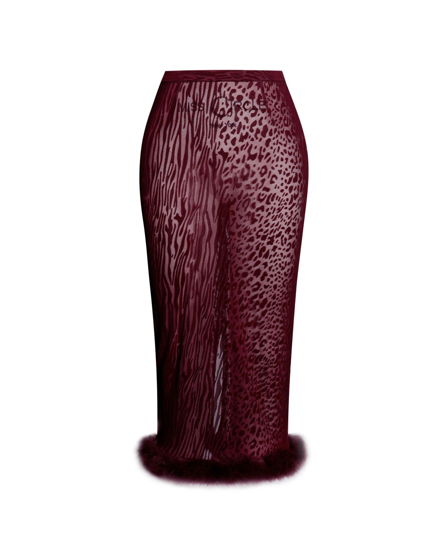 Женская юбка Miss Circle Halia Burgundy Animal Print Burnout Velvet Fur Trim — фото 8