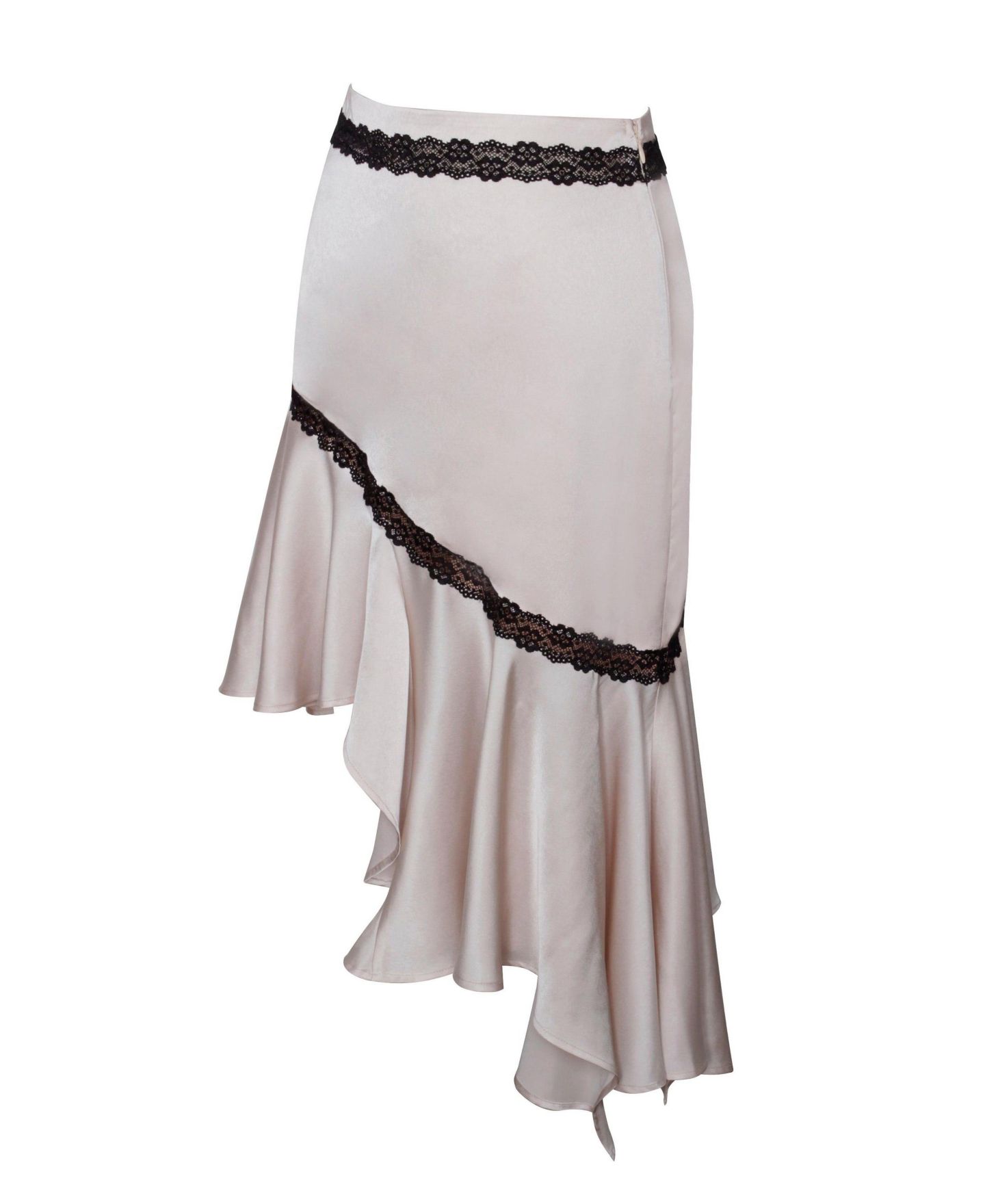 Женская юбка Miss Circle Yahvi Beige Lace Trim Satin, цвет: Бежевый — фото 11