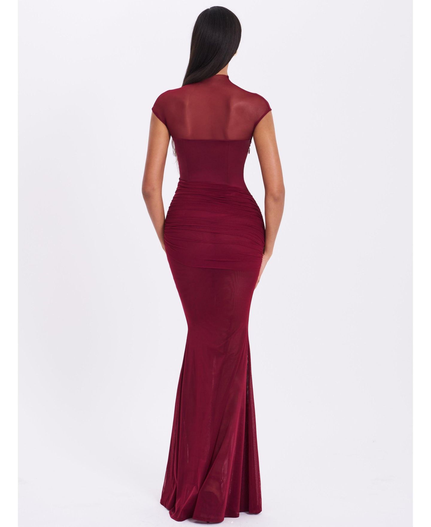 Женская кепка Miss Circle Fabienne Burgundy Mesh Cap Sleeve Mermaid Gown, цвет: Бордовый — фото 9