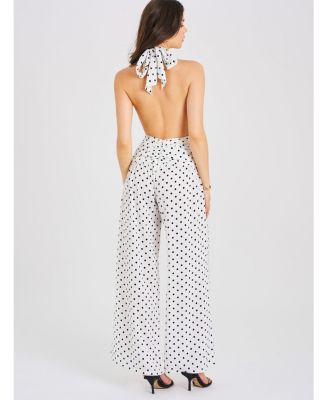 Women's Oriana White Polka Dots Halter Jumpsuit