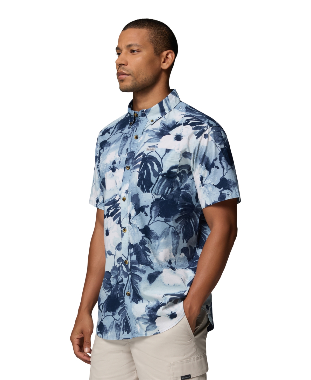 Columbia Men's Rapid Rivers Printed Short Sleeve Shirt - Collegiate Navy/Flower Blur