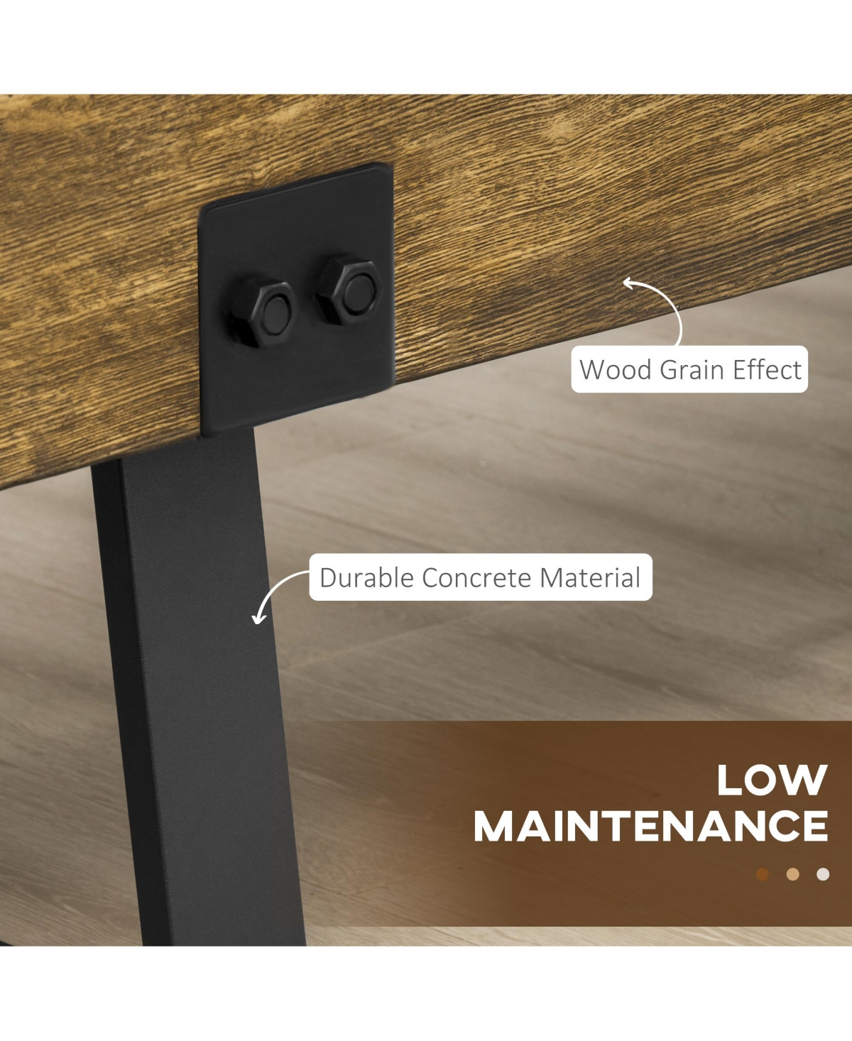 Homcom Garden Bench with Metal Legs, Rustic Wood Effect Concrete Dining Bench