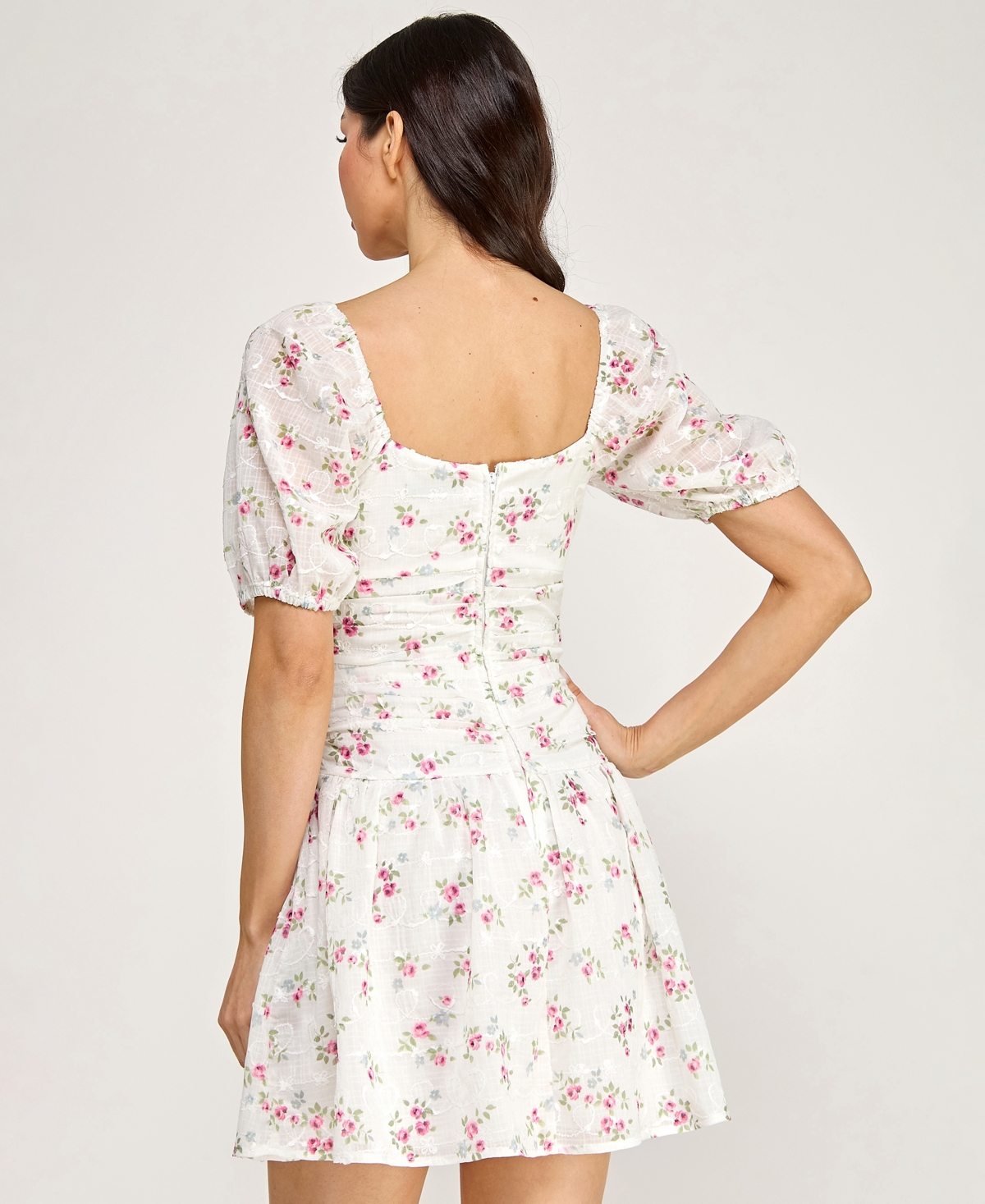 City Studios Juniors' Embroidered Floral Puff-Sleeve Cutout Dress