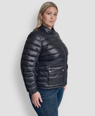 Plus Size Moto Collar Short Packable Coat