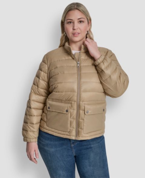 Женские куртки DKNY Plus Size Moto Collar Short Packable Coat