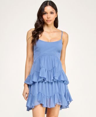 Juniors' Ruffle Layered Trapeze Scoop Neck Dress