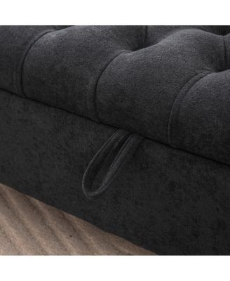 Modern Upholstered Storage Bench with Double Lids & Rolled Armrest - Black