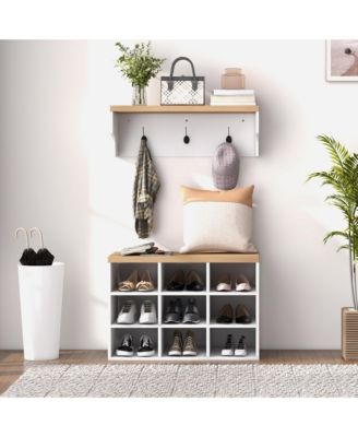 Shoe Bench and Coat Rack Set for Entryway Hallway